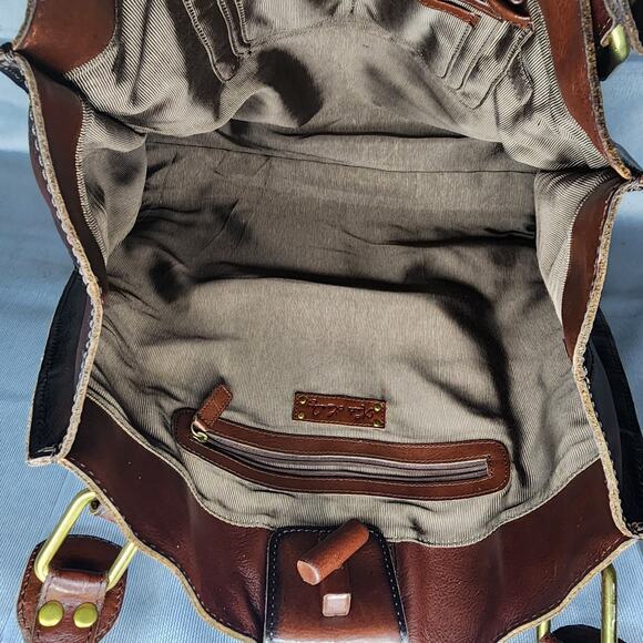 Kate Landry Large Tote Bag Leather Chocolate Brown Brass Links Flap Turn Lock - Picture 7 of 10